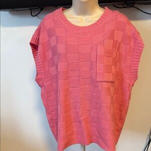 Pink Checkered Knit Sweater Vest XL Like New